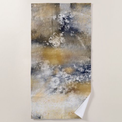 Modern Blue Gold Painting Abstract Beach Towel