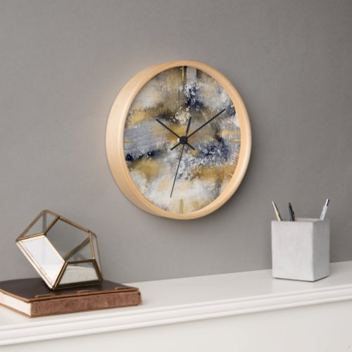 Modern Blue Gold Painting Abstract Clock
