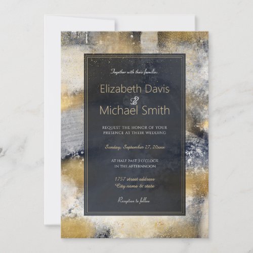 Modern Blue Gold Painting Abstract Invitation