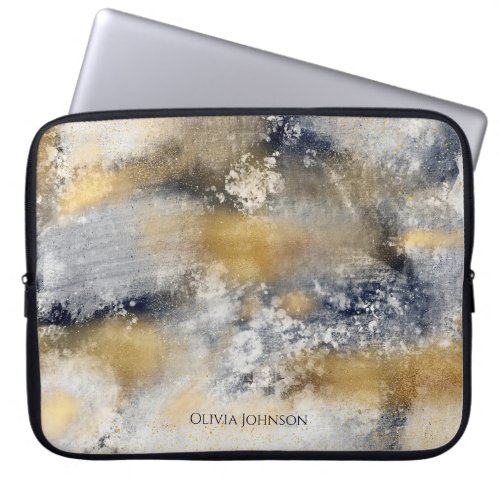 Modern Blue Gold Painting Abstract Laptop Sleeve