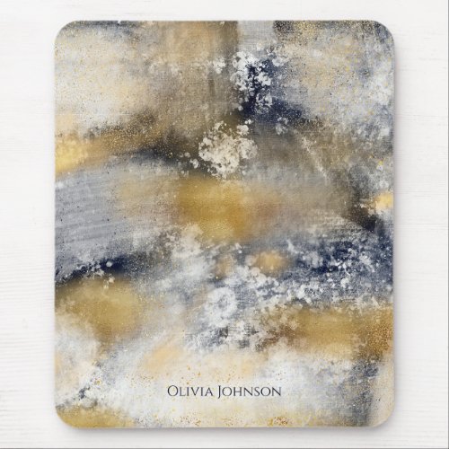 Modern Blue Gold Painting Abstract Mouse Pad