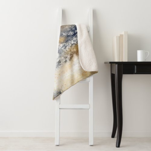 Modern Blue Gold Painting Abstract Sherpa Blanket