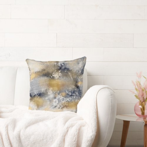 Modern Blue Gold Painting Abstract Throw Pillow