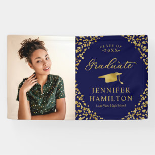 Modern Blue Gold Photo Graduation Banner