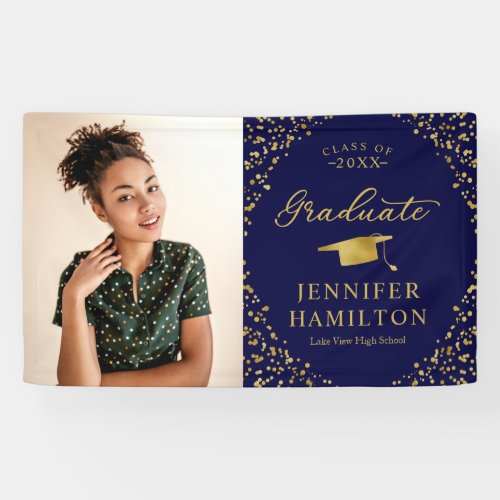 Modern Blue Gold Photo Graduation Banner