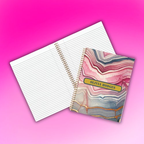 Modern Blue Gold Pink Agate Geode Monogram   Notebook