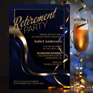 Modern Blue Gold Retirement Party Invitation