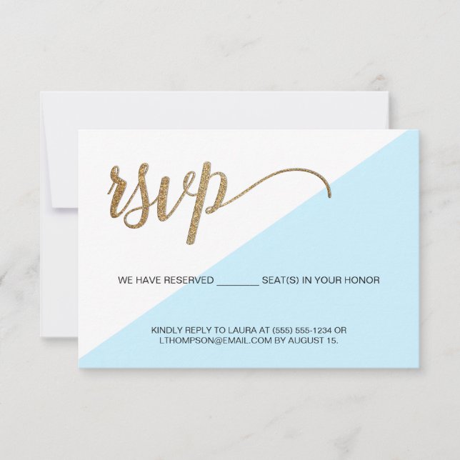 Modern Blue Gold RSVP no mailing Reserved Seat (Front)