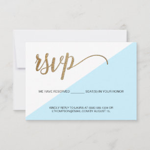 Modern Blue Gold RSVP no mailing Reserved Seat Card