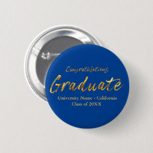 Modern Blue Gold Script Congratulations Graduate B Button