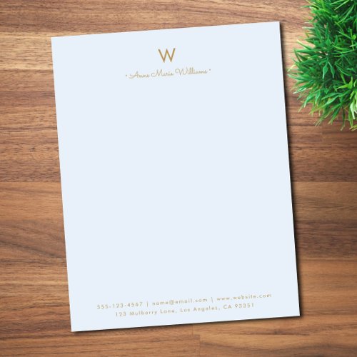 Modern Blue Gold Script Monogram Letterhead