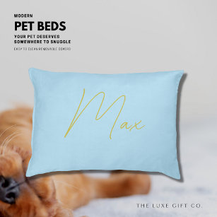 Modern Blue Gold Script Personalized Monogram Pet Bed