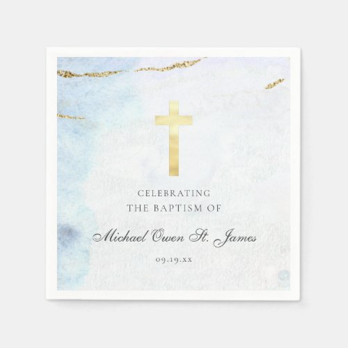 Modern Blue Gold Signature Baptism Christening Napkins