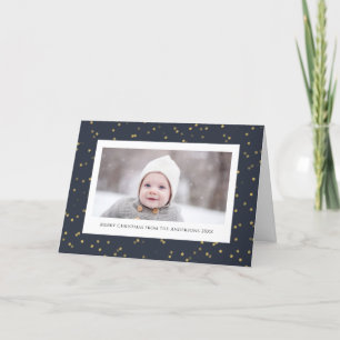 Modern Blue Gold Star Bokeh Overlay Minimalist Holiday Card
