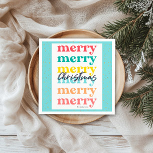Modern Blue Gold Stars Colorful Merry Christmas Napkins