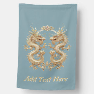 Modern Blue Gold Two-Headed Dragon Custom House Flag