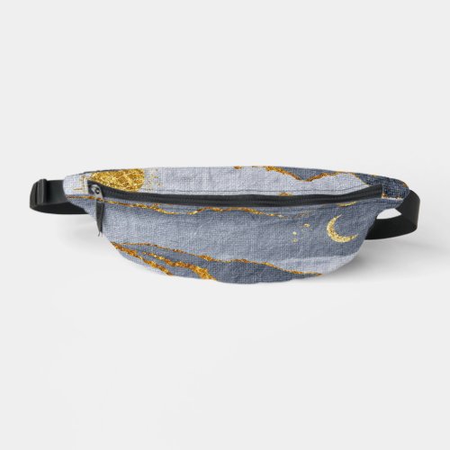 Modern Blue  Gold Watercolor Abstract Sun  Moon Fanny Pack