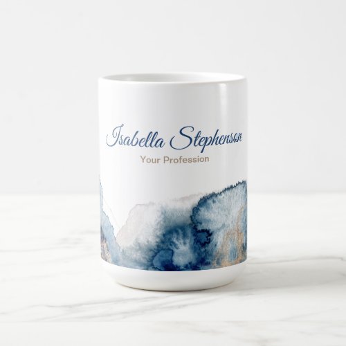 Modern Blue Gold Watercolor Ink Personalized Coffe Coffee Mug