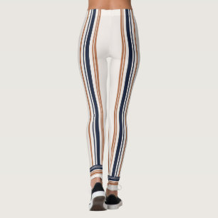 Modern Blue & Gold White Long Stripes Leggings