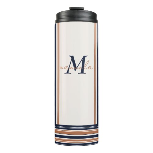 Modern Blue  Gold White Long Stripes   Thermal Tumbler