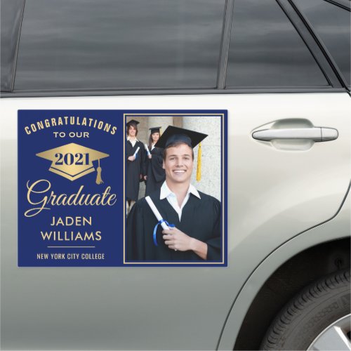 Modern Blue Golden PHOTO Graduation Large Car Magnet