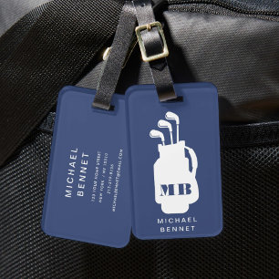 Modern Blue Golf Sport Monogram Luggage Tag