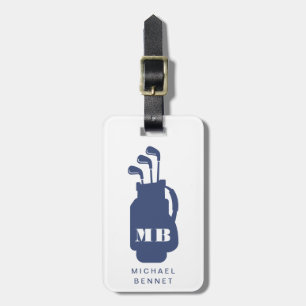Modern Blue Golf Sport Monogram Luggage Tag