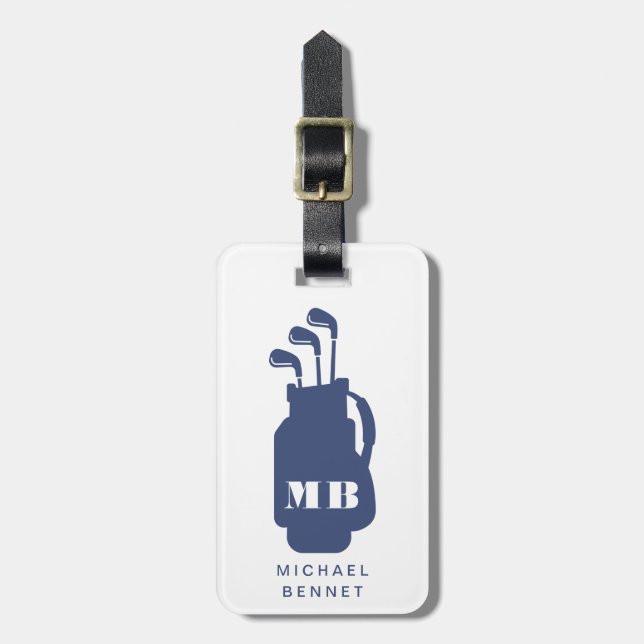 Modern Blue Golf Sport Monogram Luggage Tag (Front Vertical)