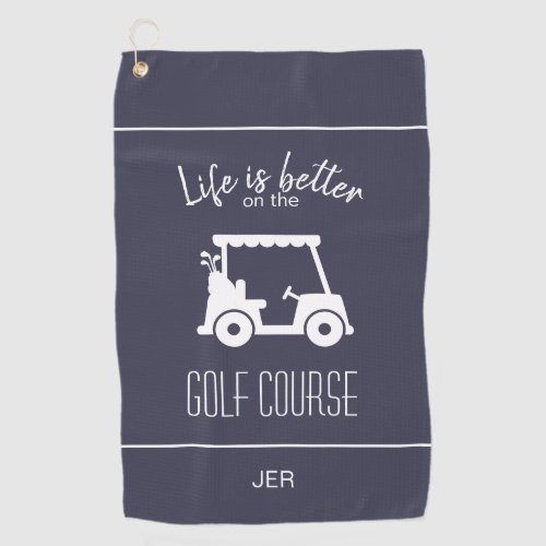 Modern Blue Golfer Golf Course Quote Monogrammed Golf Towel