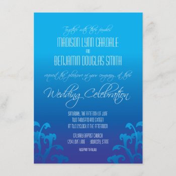 Modern Blue Gradient Flourish Wedding Invitations by CustomWeddingSets at Zazzle