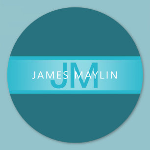 Modern Blue Gradient Name or Business Name Classic Round Sticker