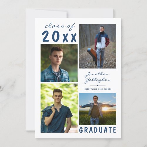 Modern Blue Graduate 5 Photo Collage Minimalist Announcement