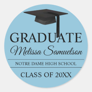 Modern Blue GRADUATE Class Graduation Cap Classic Round Sticker