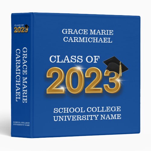 Modern Blue Graduate Class of 2023 School Name 3 Ring Binder