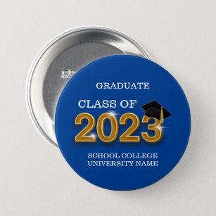 Modern Blue Graduate Class of 2023 School Name Button