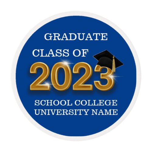 Modern Blue Graduate Class of 2023 School Name Edible Frosting Rounds