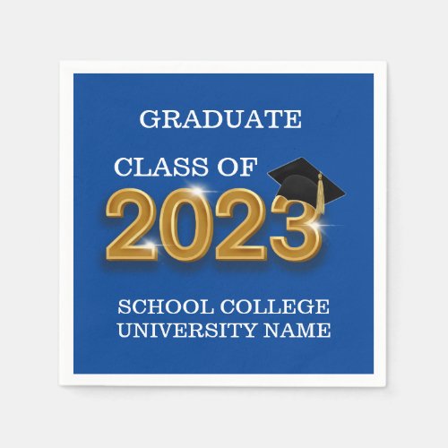 Modern Blue Graduate Class of 2023 School Name  Napkins