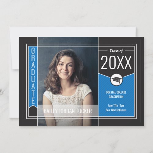 Modern Blue Graduate Photo Graduation Announcement