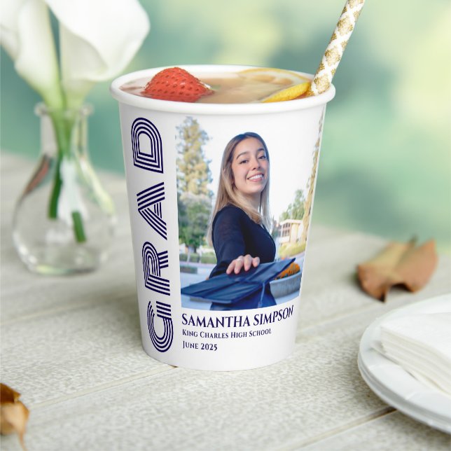 Modern Blue Graduation Announcement Paper Cups (Insitu)