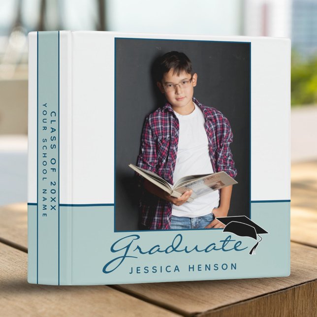 Modern Blue Graduation Keepsake Photo Album 3 Ring Binder (Creator Uploaded)