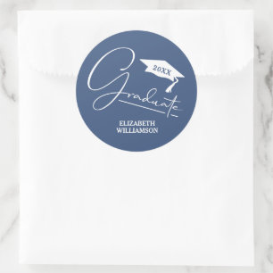 Modern Blue Graduation Party Classic Round Sticker