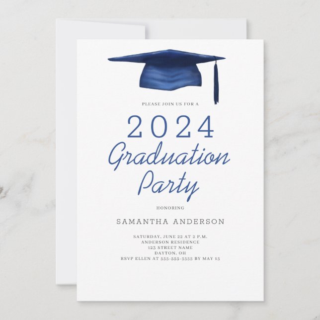 Modern Blue Graduation Party  Invitation (Front)
