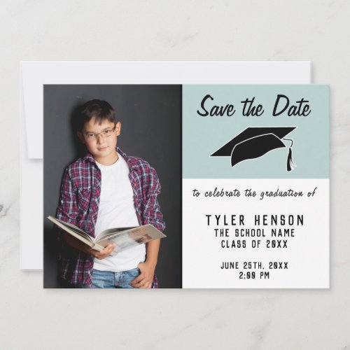 Modern Blue Graduation Save the Date Photo Announcement