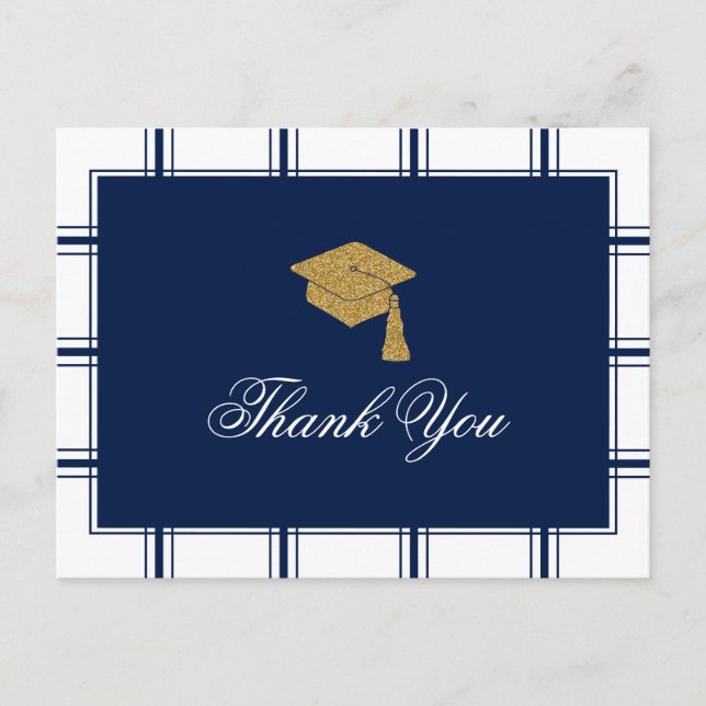 Modern Blue Graduation Thank You Postcard (Front)