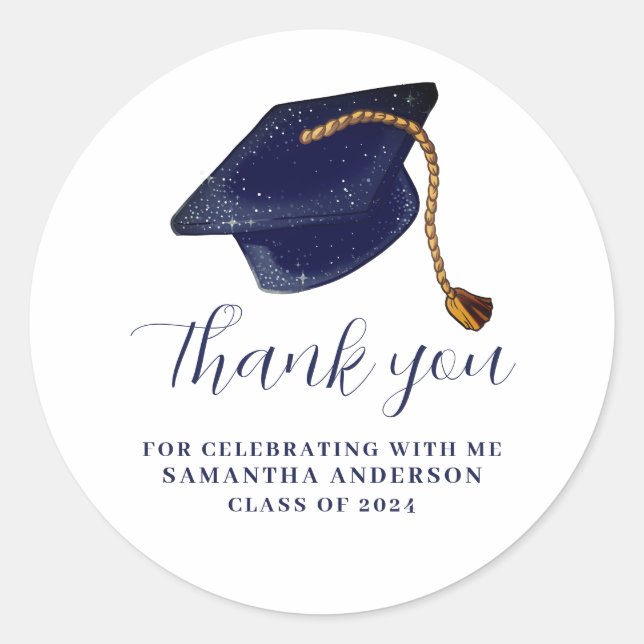 Modern Blue Graduation Thank You Sticker (Front)