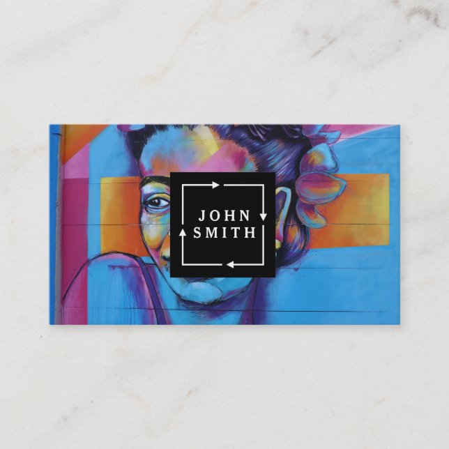 Modern Blue Graffiti Cool Abstract Art Business Card (Front)