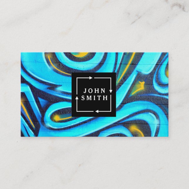 Modern Blue Graffiti Cool Abstract Art Business Card (Front)