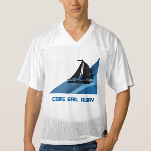 Modern Blue Graphic Come Sail Away Mens Football Jersey