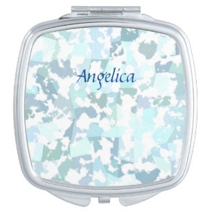 Modern Blue Gray and White Abstract Geometric Compact Mirror