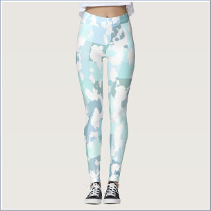 Modern Blue Gray and White Abstract Geometric Leggings